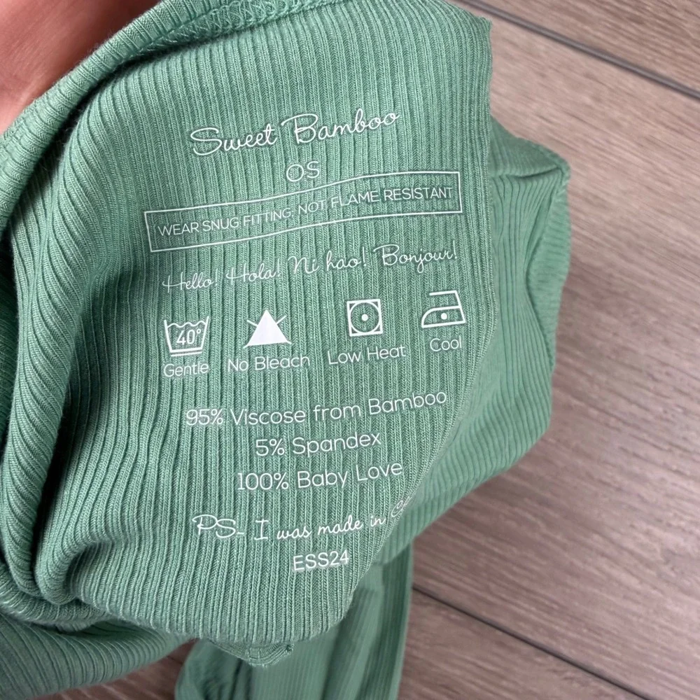 Sweet Bamboo Unisex Baby Knotted Gown Ribbed Henley Green OS